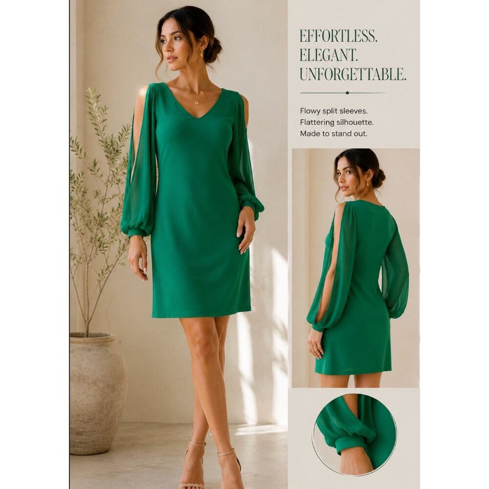 Sweet Storm Emerald Green Cold Shoulder Mini Dress Split Sleeve Cocktail S Y2K
